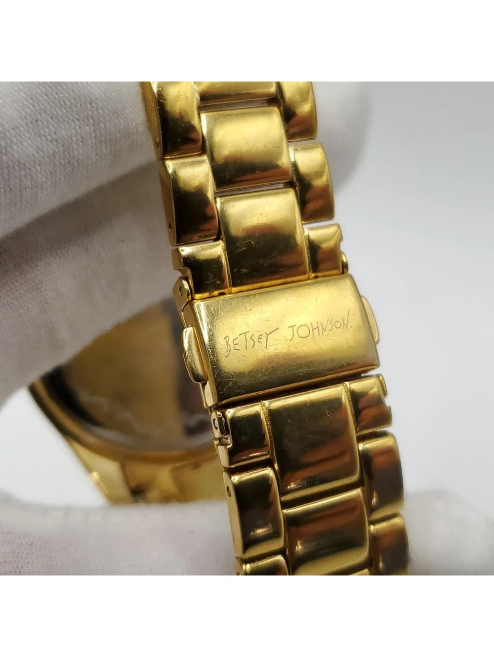 Betsey Johnson Rhinestone Bezel Gold Tone Womens Watch 39mm New Battery
